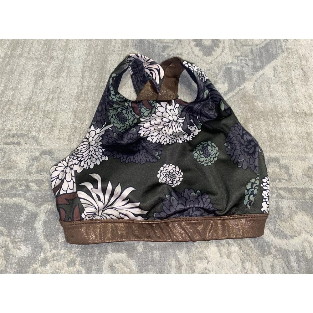Womens Sz Small Brown Black Floral Joy Lab Sports Bra Poly/spandex Strappy